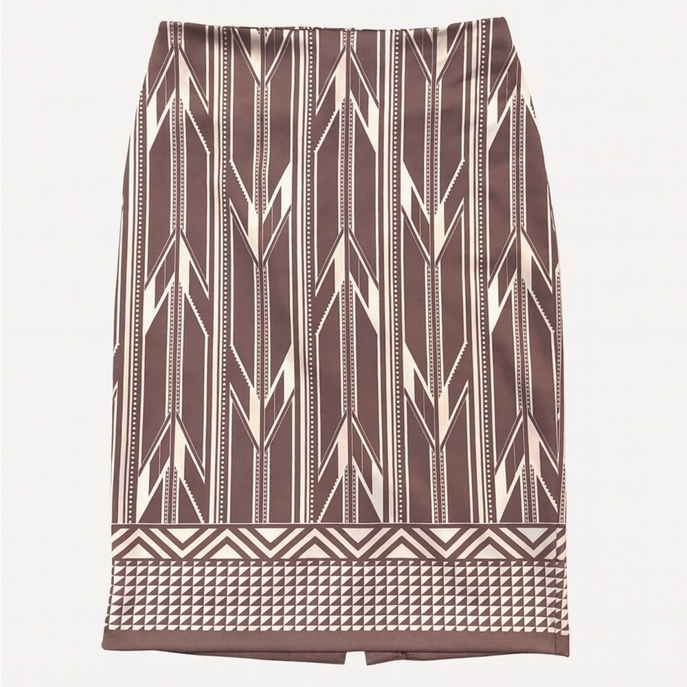 New York & Company Geometric Mauve Border Pencil Midi Modest Skirt Size 6